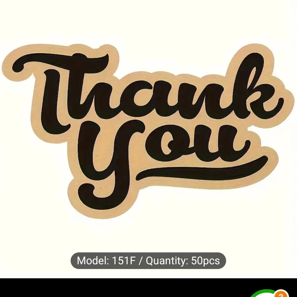 50 Thank You Sticker - Black and Tan